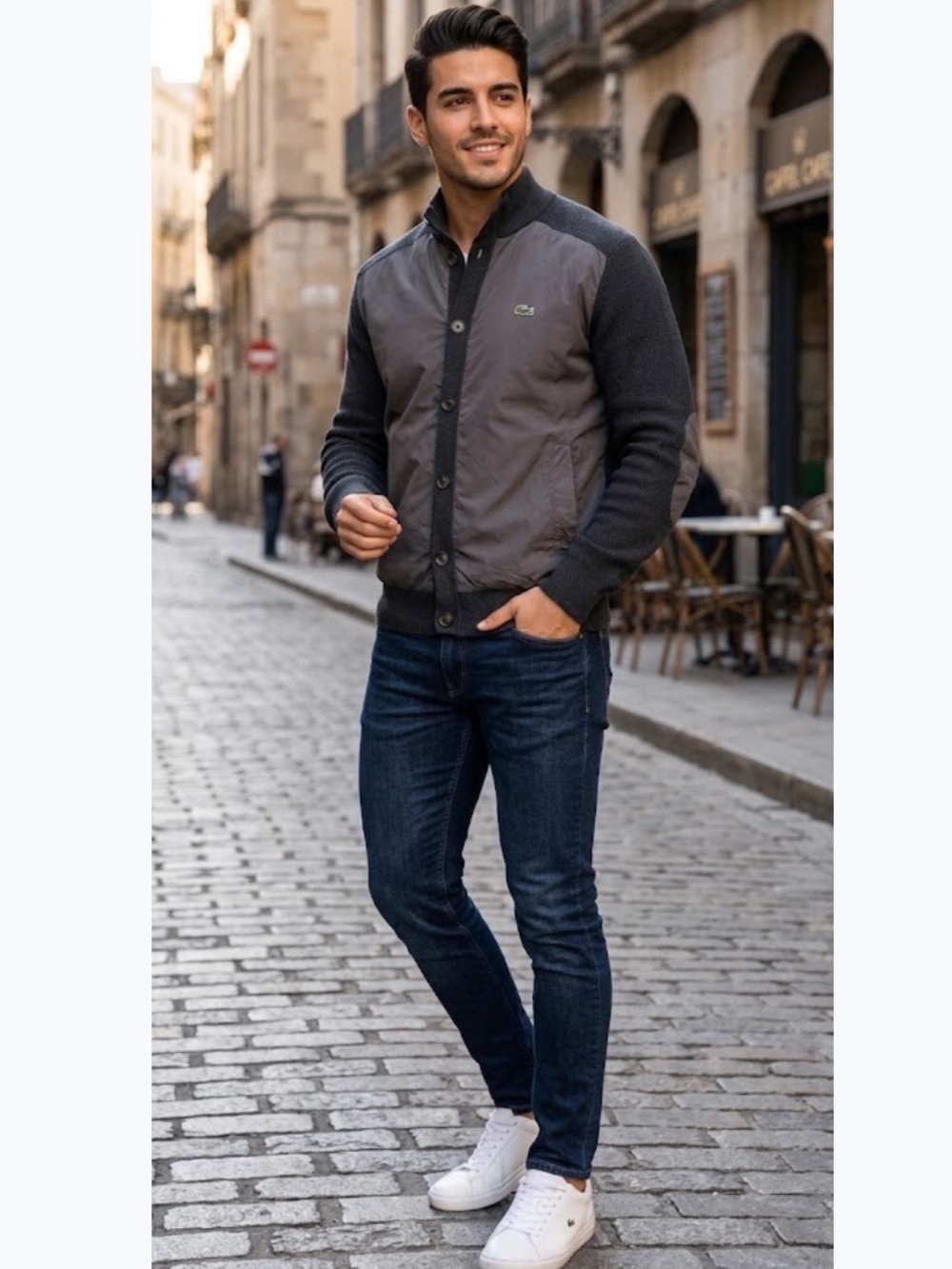Lacoste Men's Charcoal Button-Front Lightweight Jacket